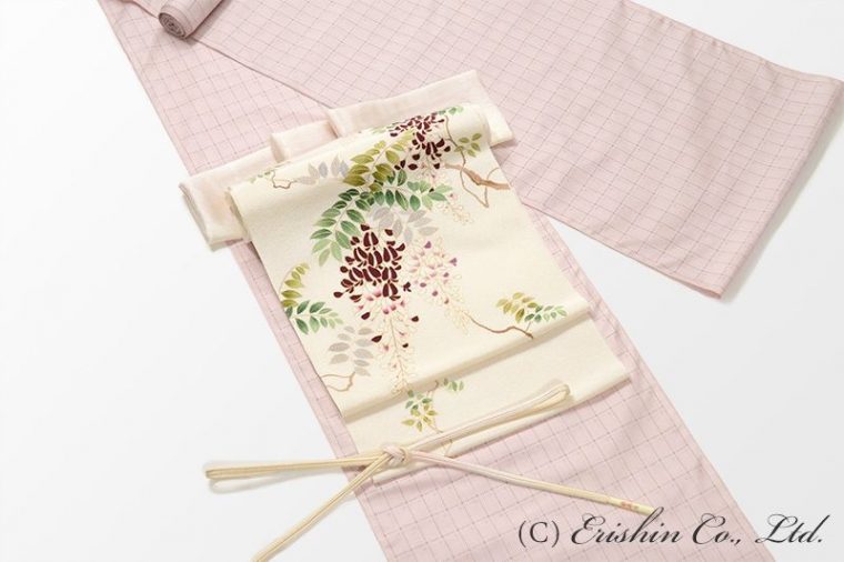 大島紬に染名古屋帯（藤）