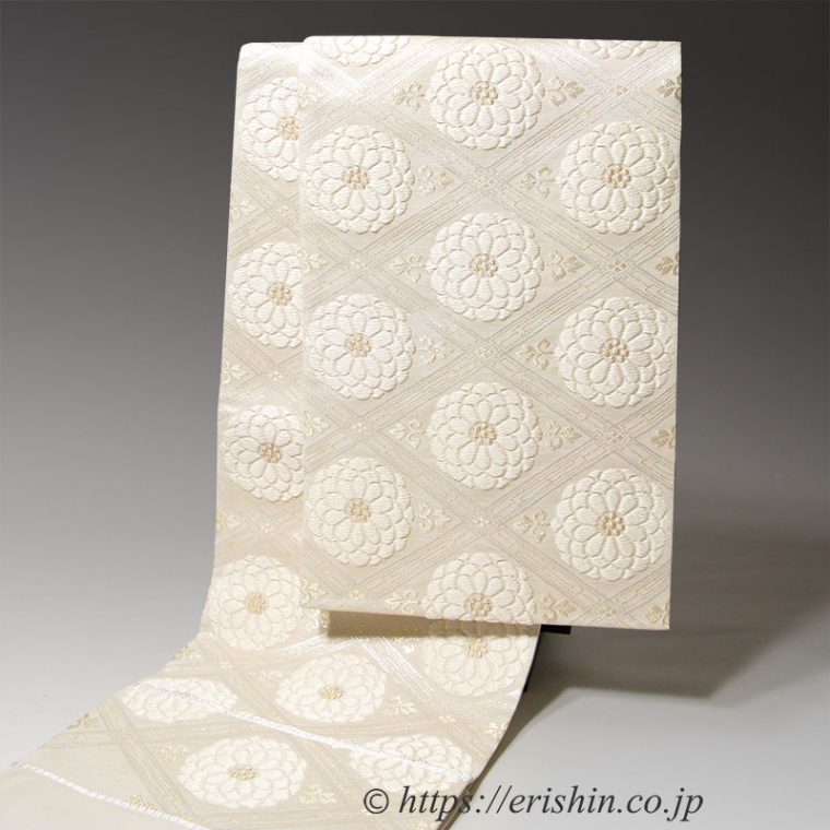 袋帯（菊華菱文/白地）