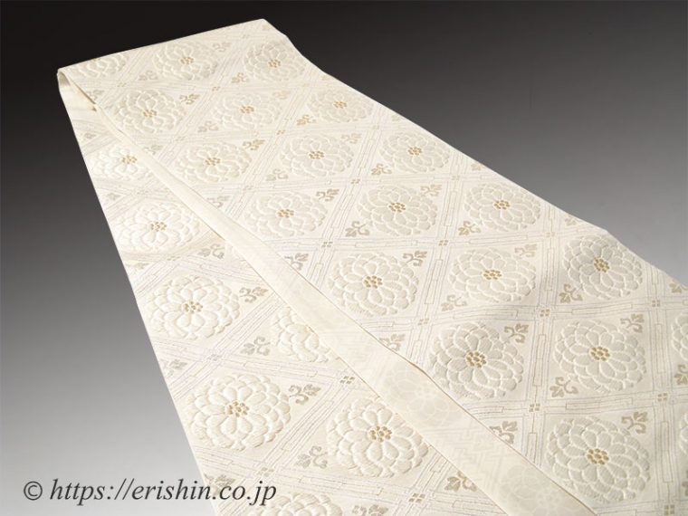 袋帯（菊華菱文/白地）