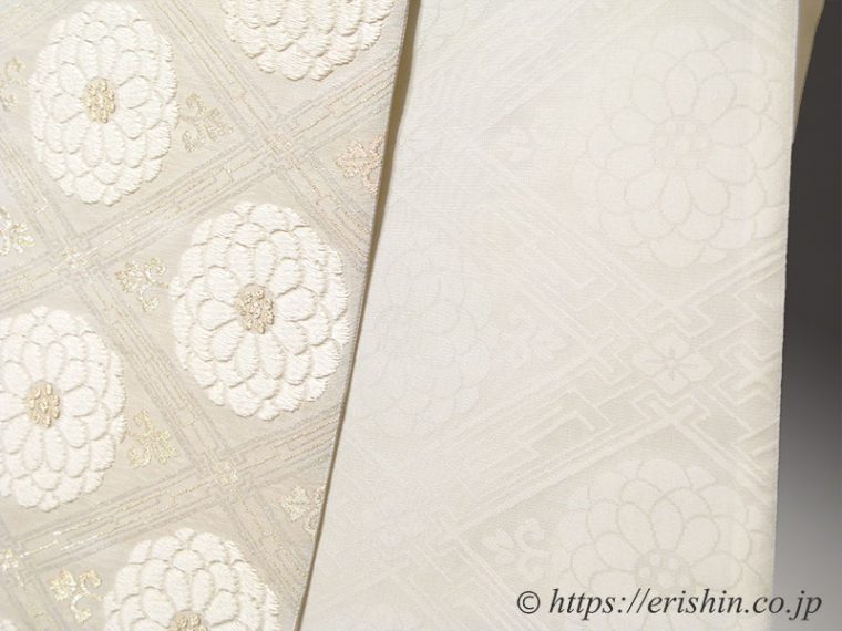 袋帯（菊華菱文/白地）