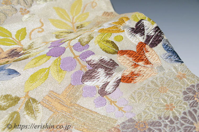 袋帯（菊桐藤花文/プラチナ箔・手織り）