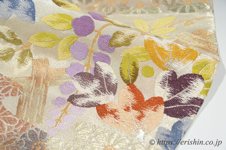 袋帯（菊桐藤花文/プラチナ箔・手織り）