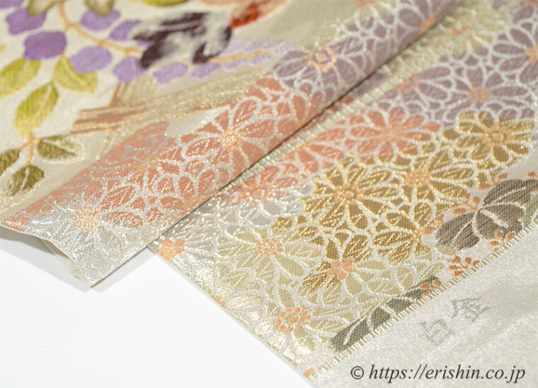 袋帯（菊桐藤花文/プラチナ箔・手織り）