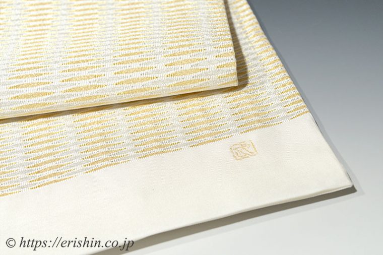 北村武資　袋帯（繧繝錦・魚々子縞/白金銀）