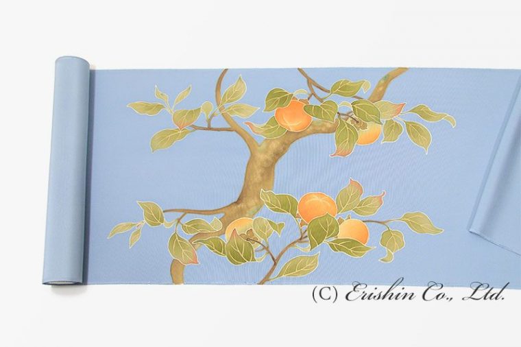 染名古屋帯（柿に目白）