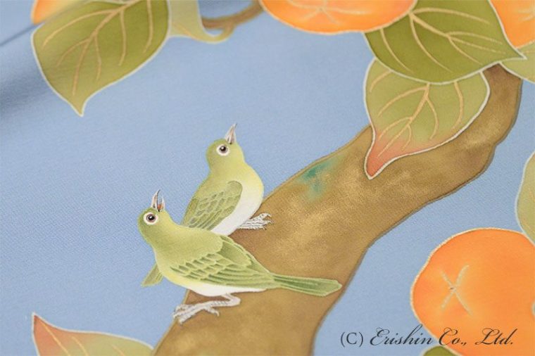 染名古屋帯（柿に目白）