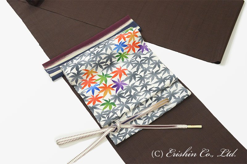 座繰紬/芝崎圭一・作に染名古屋帯(紅葉)