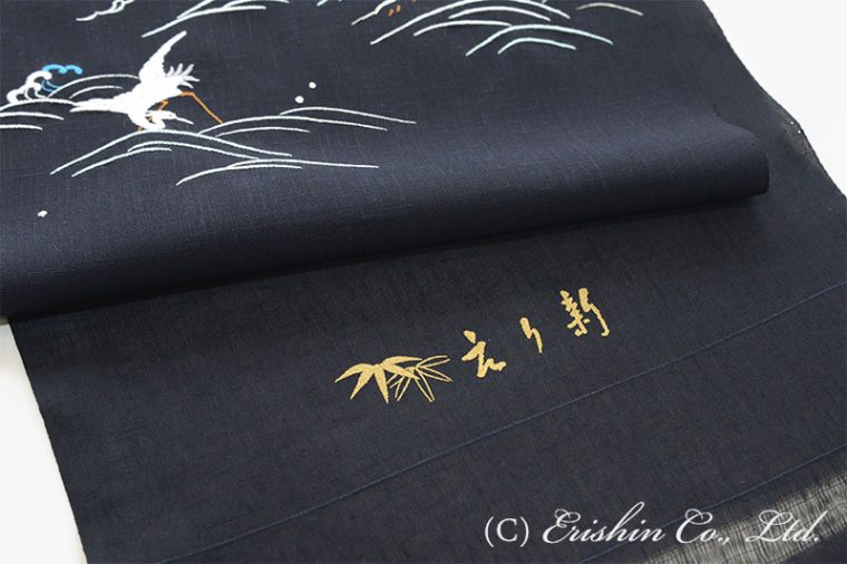 【夏・単衣】オリジナル刺繍名古屋帯（岸辺の白鷺）