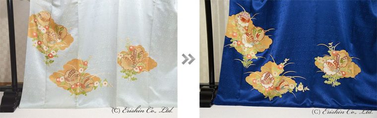 加工前と加工後の上前身頃と後身頃。