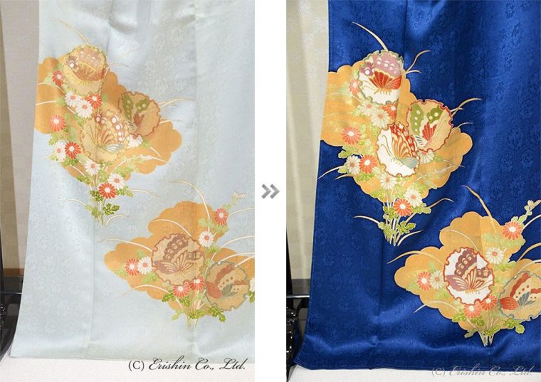 加工前と加工後の上前身頃。