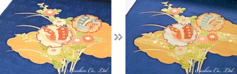 付下のリフォーム・リメイク（地色染め変え後、金彩加工）