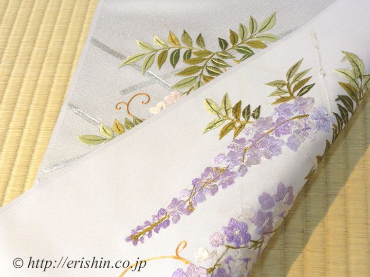 えり新-刺繍袋帯（藤棚に蝶）裏側