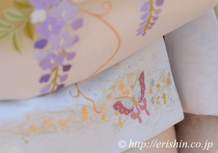 えり新-刺繍袋帯（藤棚に蝶）垂れ柄拡大