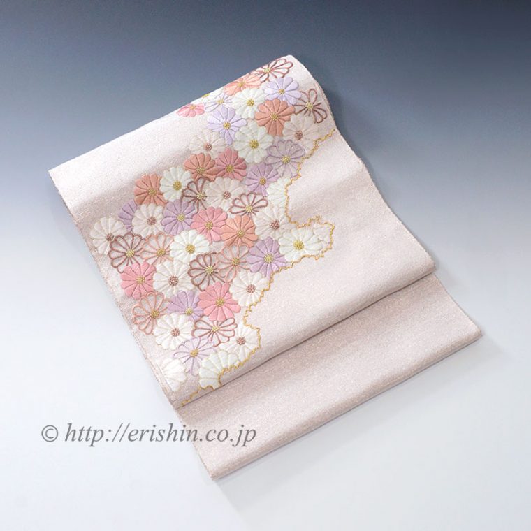 夢訪庵　九寸織名古屋帯（撚金箔/菊詰・刺繍）