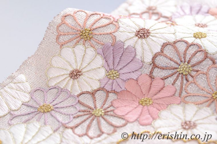 夢訪庵　九寸織名古屋帯（撚金箔/菊詰・刺繍）