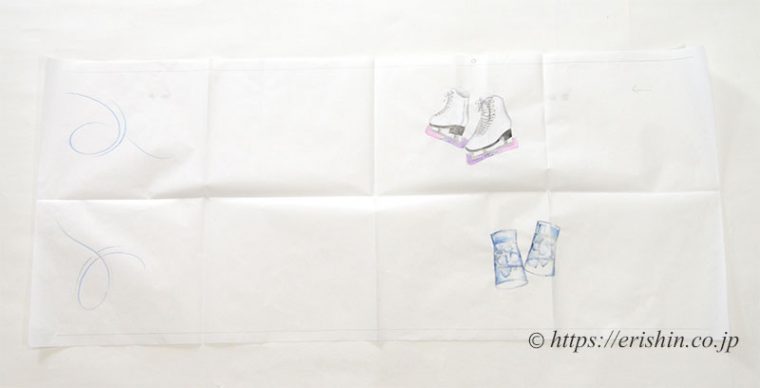 お誂え染名古屋帯の前腹と手先の色付き図案