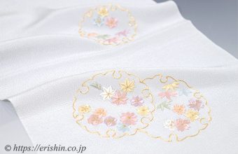 帯揚げ（雪輪小花・刺繍/白花色・縮緬）