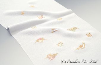 帯揚げ（宝尽くし・刺繍/白地・縮緬）