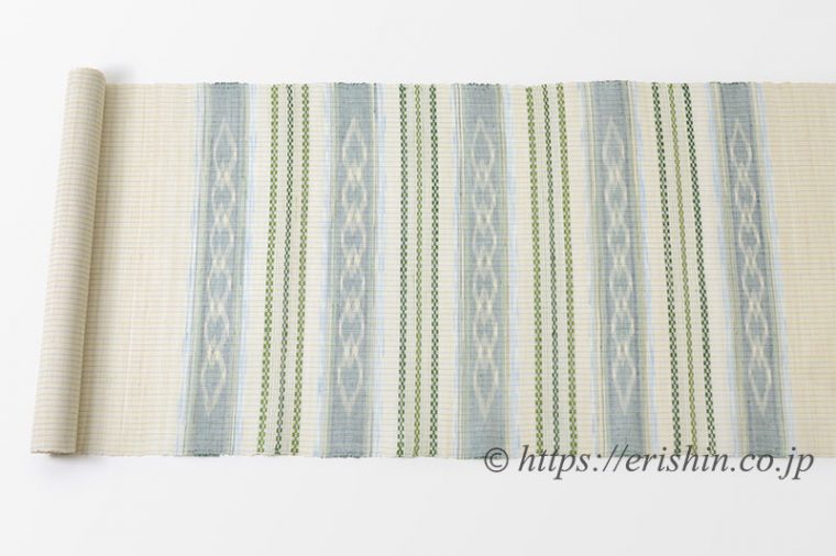 九寸織名古屋帯　新垣幸子・作（花織絣入りクワンカキー/八重山上布）