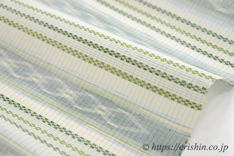 九寸織名古屋帯　新垣幸子・作（花織絣入りクワンカキー/八重山上布）