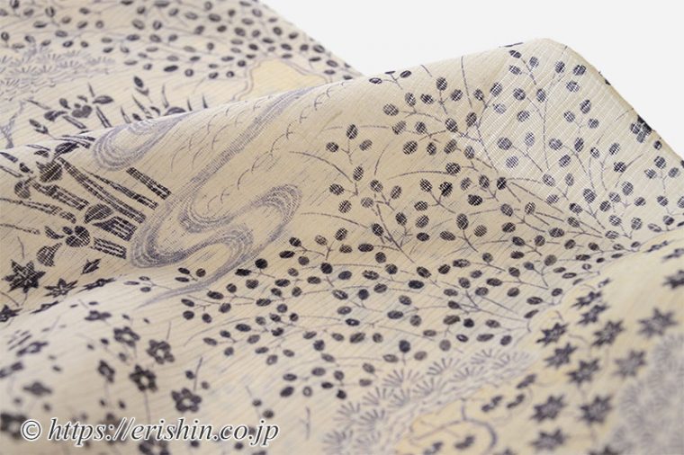 夏付下小紋（茶屋辻小袖/藍濃淡・波筬絽生紬地）