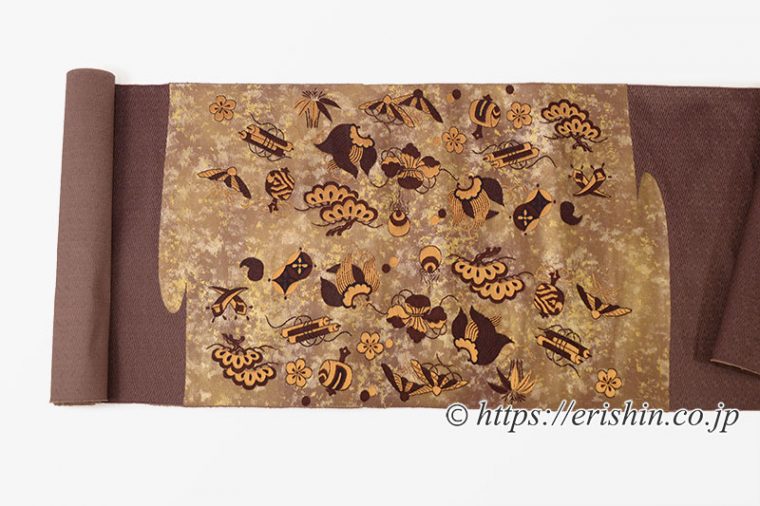 九寸織名古屋帯（宝尽くし文・焦茶）/滋賀喜