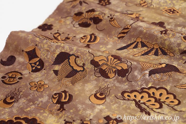 九寸織名古屋帯（宝尽くし文・焦茶）/滋賀喜