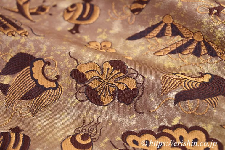 九寸織名古屋帯（宝尽くし文・焦茶）/滋賀喜