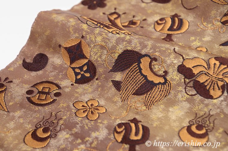 九寸織名古屋帯（宝尽くし文・焦茶）/滋賀喜