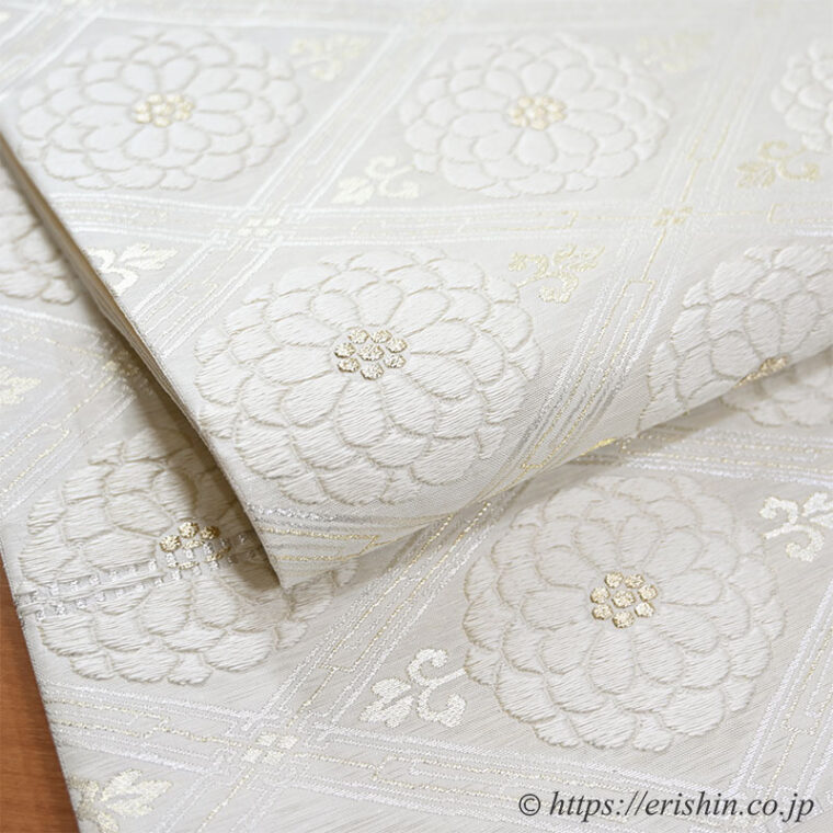 袋帯（菊華菱文/白地）