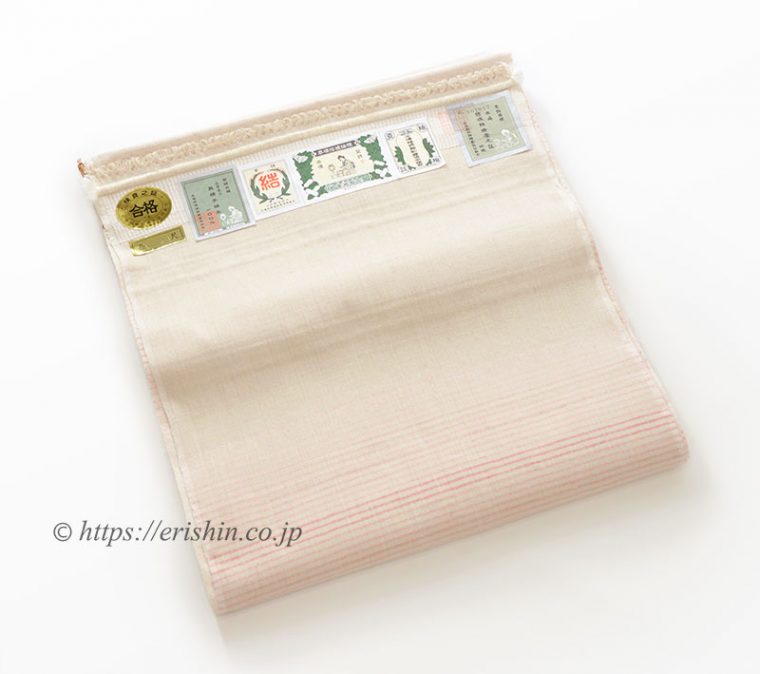 本場結城紬（地機〔居坐機〕薄紅梅色細縞段/ベージュ地）