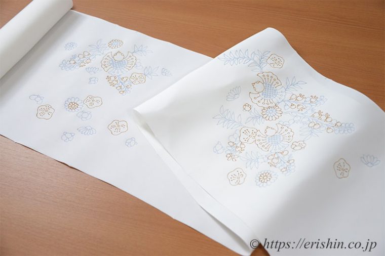 染帯のお誂え（糸目糊置き後）