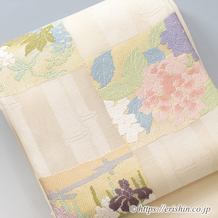 紗袋帯（竹林市松花文）