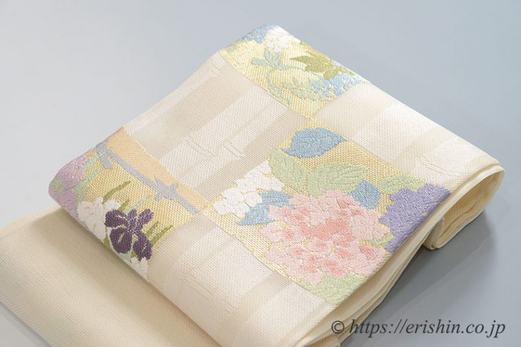 紗袋帯（竹林市松花文）