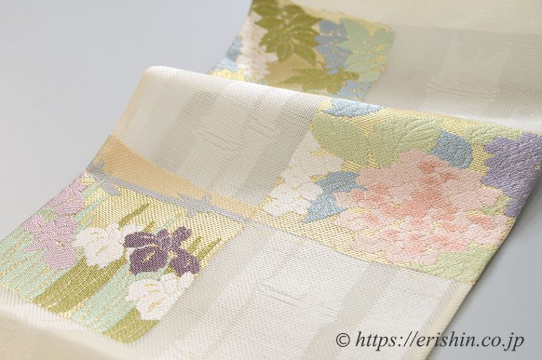 紗袋帯（竹林市松花文）