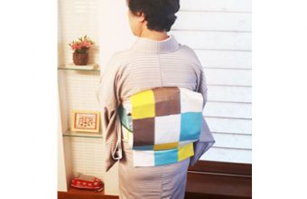 九寸織名古屋帯（石畳文/伊那紬）着姿