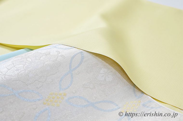 勝山さと子　絹雲織（扁平糸）・勝山健史　塩蔵繭名古屋帯とのコーディネート例