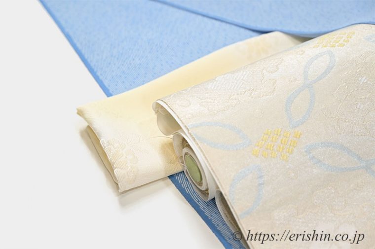 竺仙江戸小紋（木賊よろけ）に塩繭九寸織名古屋帯（勝山健史）と帯揚げのコーディネート