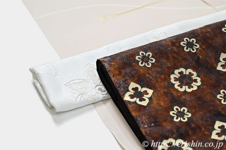 着物と帯、帯締め帯揚げのコーディネート・截金文様の付下訪問着に正倉院琵琶写しの袋帯で