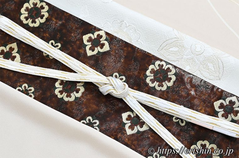 着物と帯、帯締め帯揚げのコーディネート・截金文様の付下訪問着に正倉院琵琶写しの袋帯で