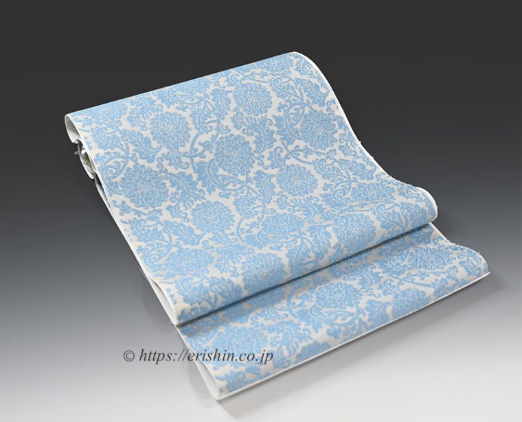 勝山健史　九寸織名古屋帯（一重蔓菊牡丹唐草）塩繭/塩蔵繭