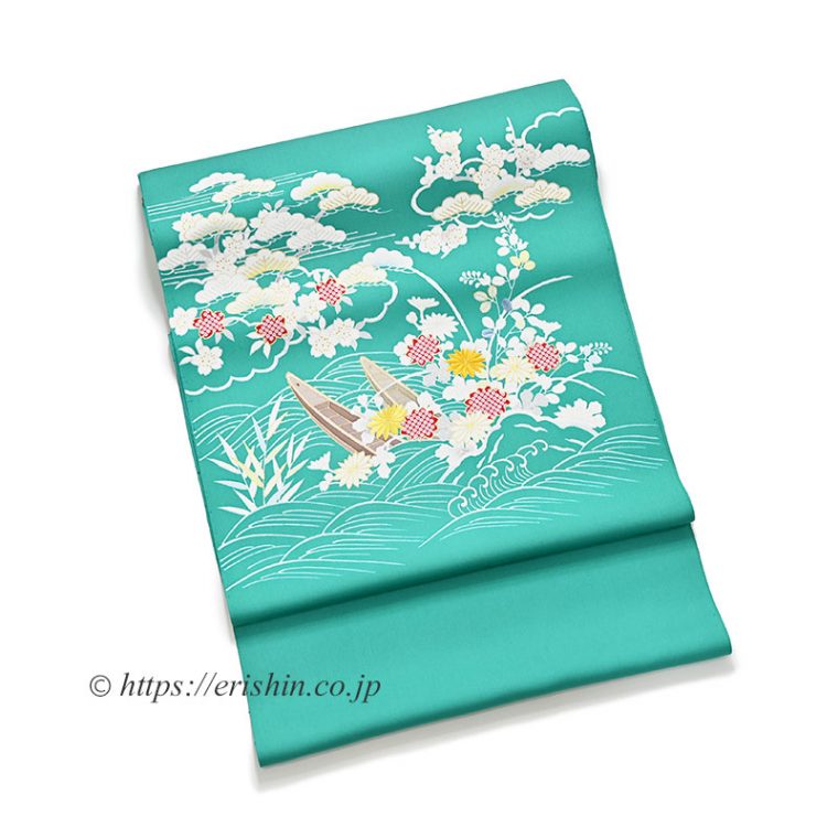 えり新オリジナル染名古屋帯（御所解き/塩瀬・花緑青）