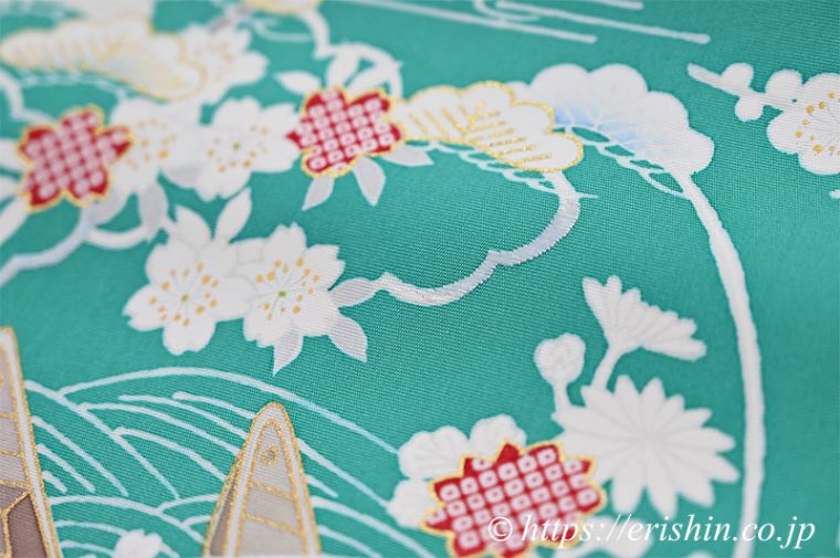 えり新オリジナル染名古屋帯（御所解き/塩瀬・花緑青）