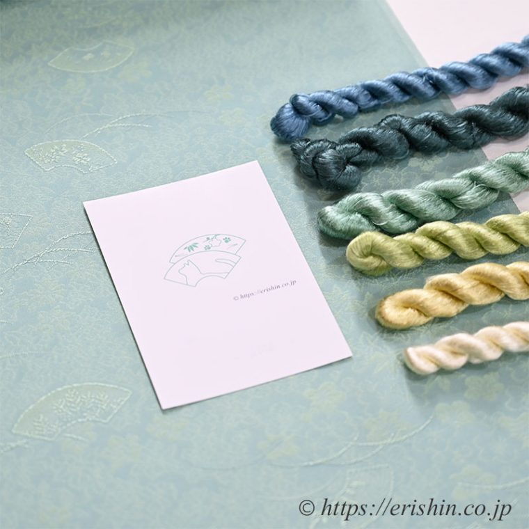 オリジナル手刺繍洒落紋（扇面にネコ）の刺繍糸