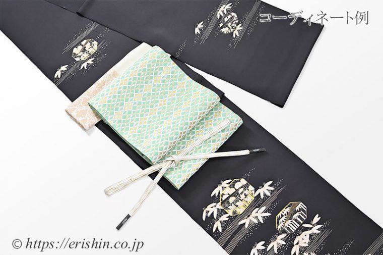 美術工芸「啓」袋帯（菱立涌文）付下訪問着とのコーディネート例