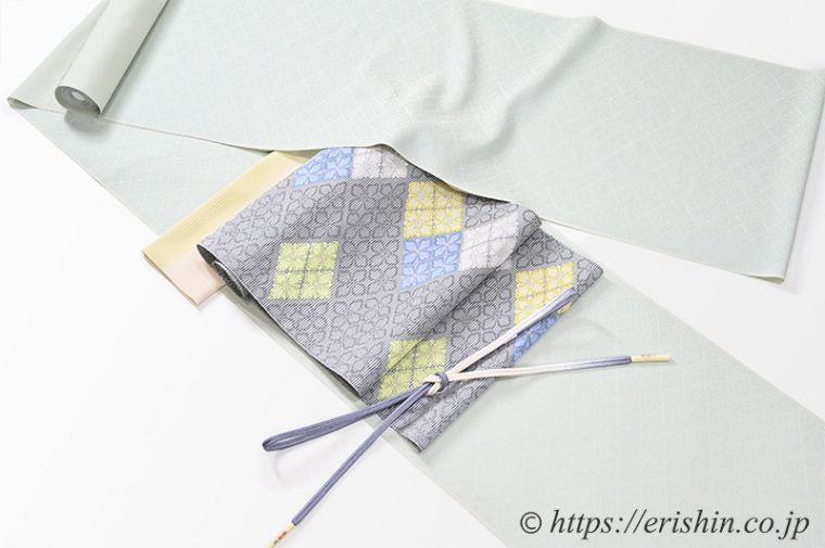 洗える絹の御召に九寸織名古屋帯（夏・単衣向）のコーディネート