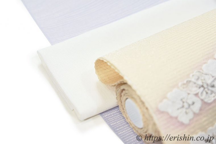 小紋（波の縞/淡藤色）に九寸織名古屋帯（たすき花菱）