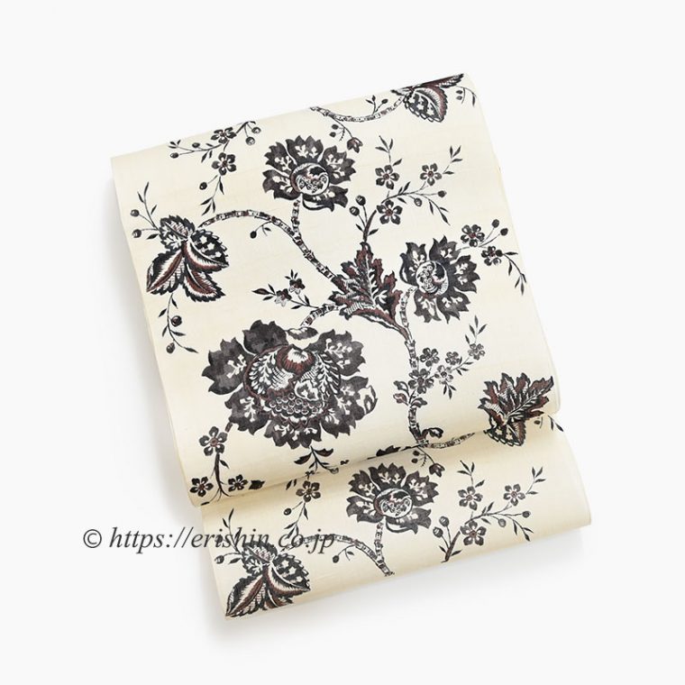 染名古屋帯（大花更紗/生紬）