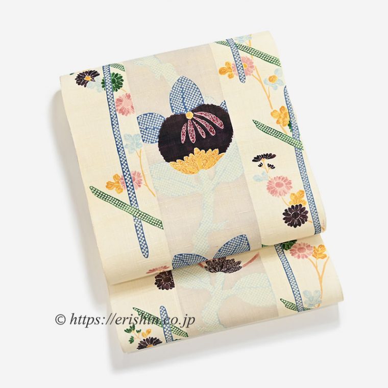 染名古屋帯（立付菊橘垣に菊/生紬）