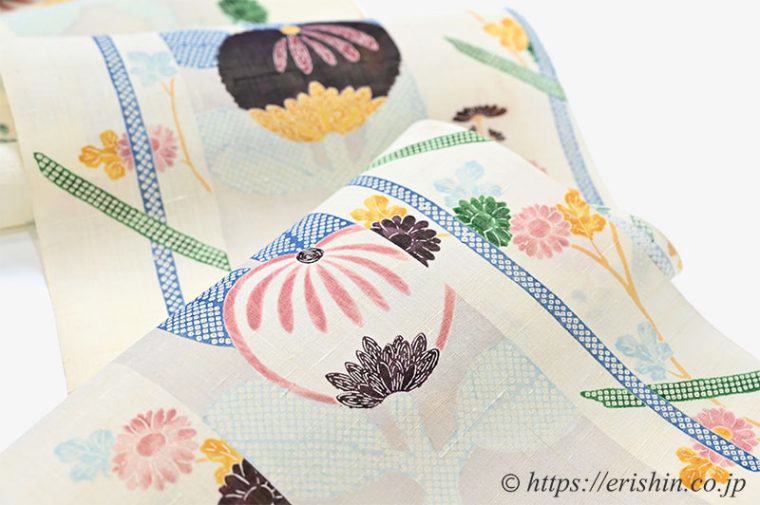 染名古屋帯（立付菊橘垣に菊/生紬）